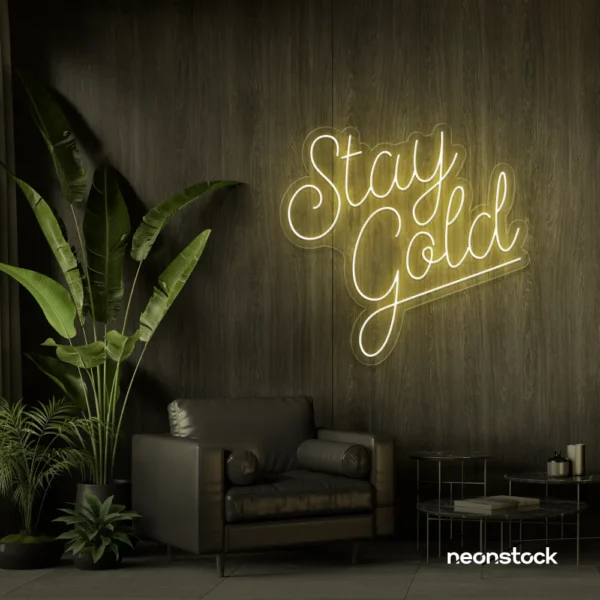 Stay Gold neon sign in warm white for glam rooms, babe caves, and feminine decor.