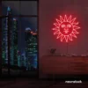 Smiley sun neon sign in red for kids' rooms, nurseries, and cheerful wall decor.