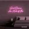 Sweet Dreams Are Made of This neon sign in baby pink for bedrooms, dreamy wall decor, and ambient lighting.