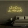 Sweet Dreams Are Made of This neon sign in warm white for bedrooms, dreamy wall decor, and ambient lighting.