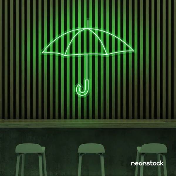 Umbrella neon sign in green for home decor, kids room, aesthetic lighting