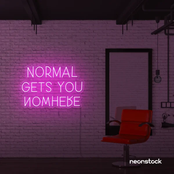 Normal Gets You Nowhere neon sign in pink for bold interiors, creative offices, and motivational decor.