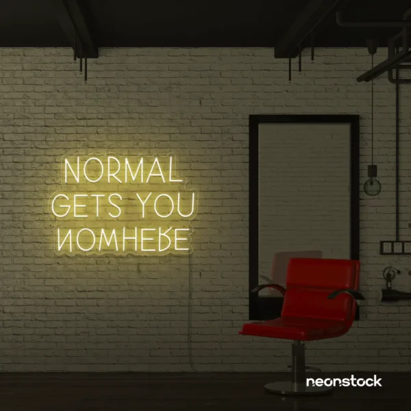 Normal Gets You Nowhere neon sign in warm white for bold interiors, creative offices, and motivational decor.