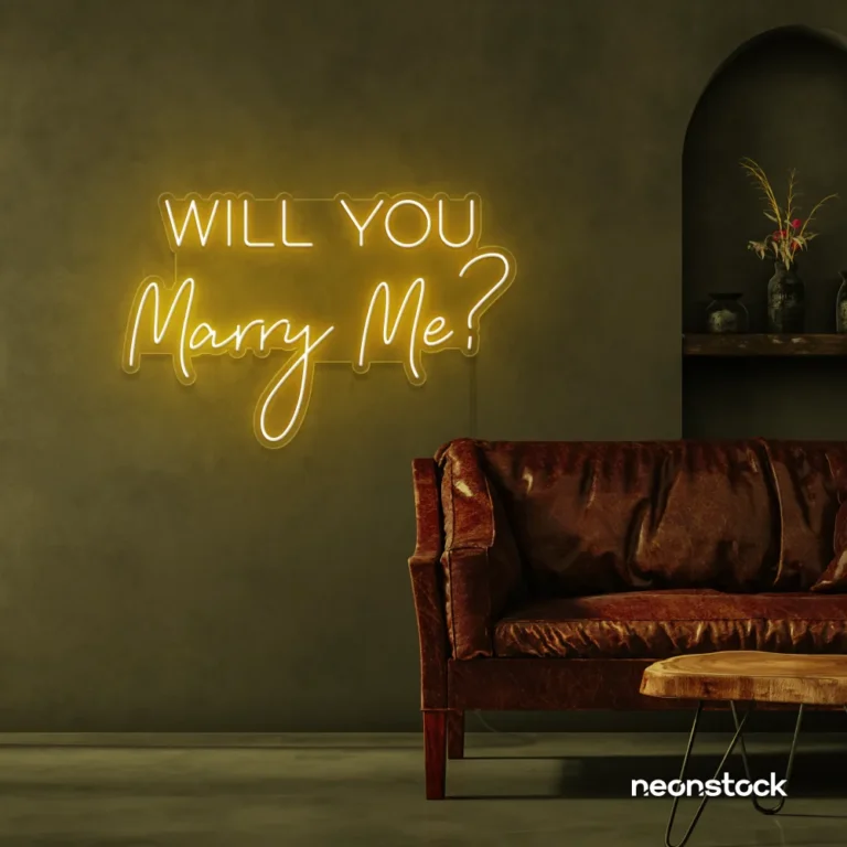 Will You Marry Me neon sign in baby pink for proposals and weddings