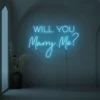 Will You Marry Me neon sign in ice blue for proposal and engagement party decor