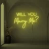 Will You Marry Me neon sign in lemon yellow for proposal and engagement party decor
