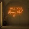 Will You Marry Me neon sign in orange for proposal and engagement party decor