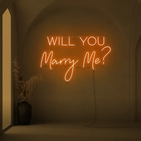 Will You Marry Me neon sign in orange for proposal and engagement party decor