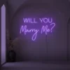 Will You Marry Me neon sign in purple for proposal and engagement party decor