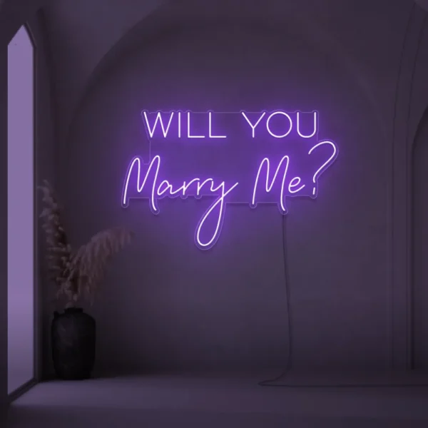 Will You Marry Me neon sign in purple for proposal and engagement party decor