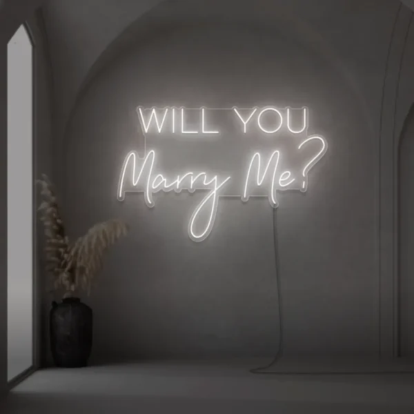 Will You Marry Me neon sign in white for proposal and engagement party decor