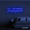 You Are My Treasure neon sign in dark blue for romantic decor, bedroom walls, and love-filled spaces.