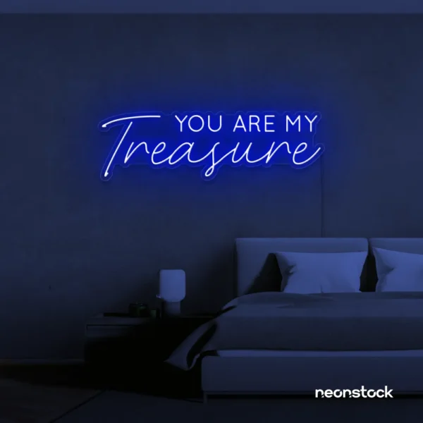 You Are My Treasure neon sign in dark blue for romantic decor, bedroom walls, and love-filled spaces.