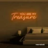 You Are My Treasure neon sign in orange for romantic decor, bedroom walls, and love-filled spaces.