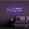 You Are My Treasure neon sign in purple for romantic decor, bedroom walls, and love-filled spaces.