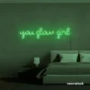 You Glow Girl neon sign in green for dorm rooms, vanity walls, and beauty studio decor.
